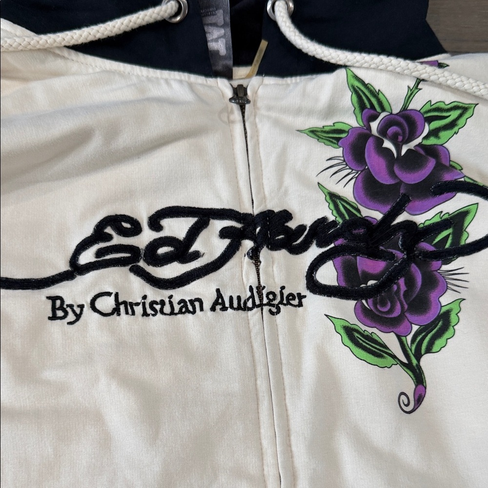 Auth Like New Ed Hardy by Christian Audigier Women's Floral Rhinestone Hoodie M - Picture 3 of 7